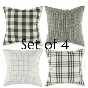 Set of 4 DII Sage Farmhouse  Green and White Plaid  Pillow Covers 18"×18"
